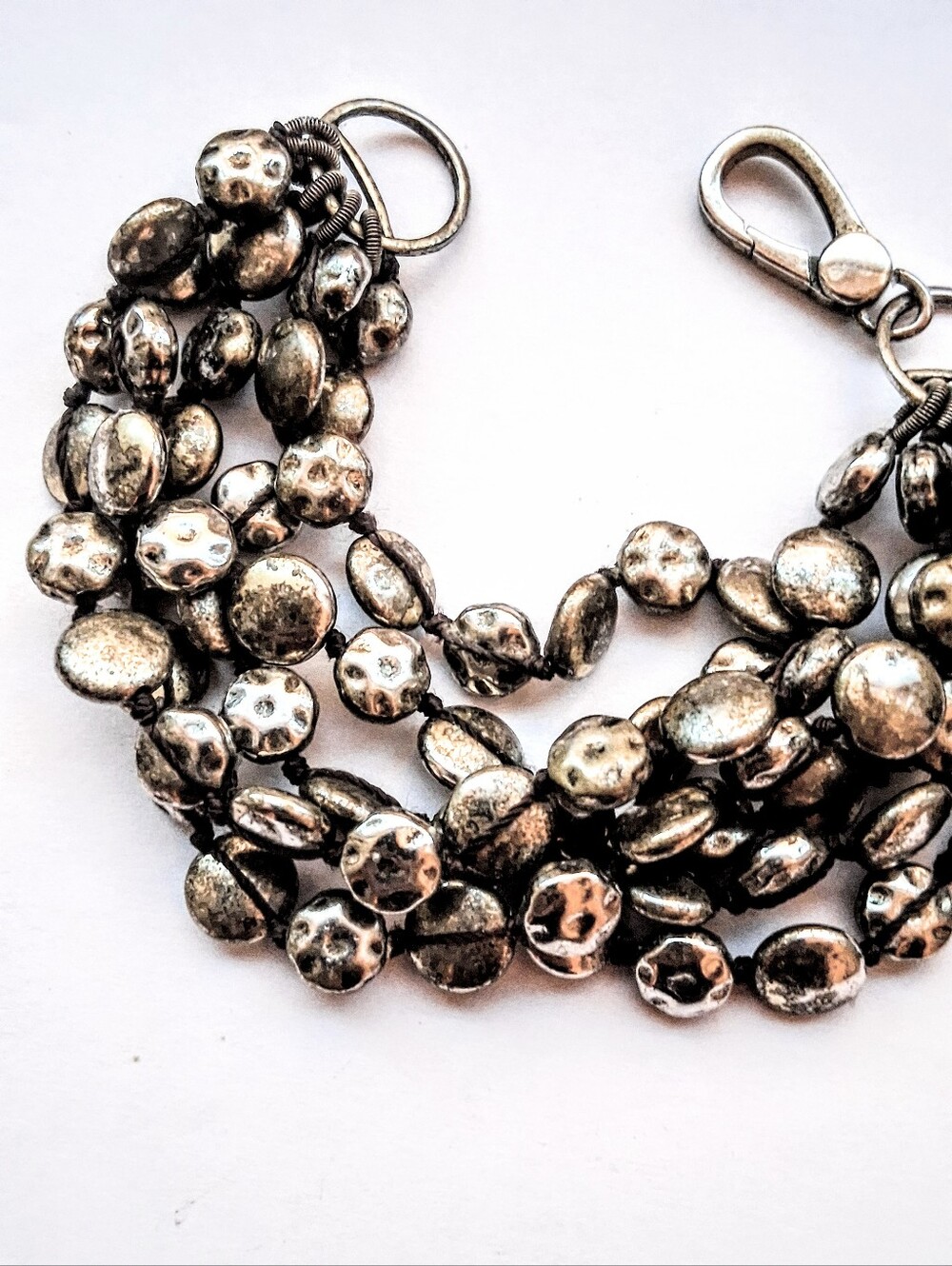 Vintage Lucky Brand 5-Strand Hammered Coin Bead Statement Bracelet Boho